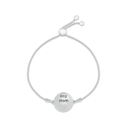Diamond Accent "Dog Mom" Bolo Bracelet Sterling Silver