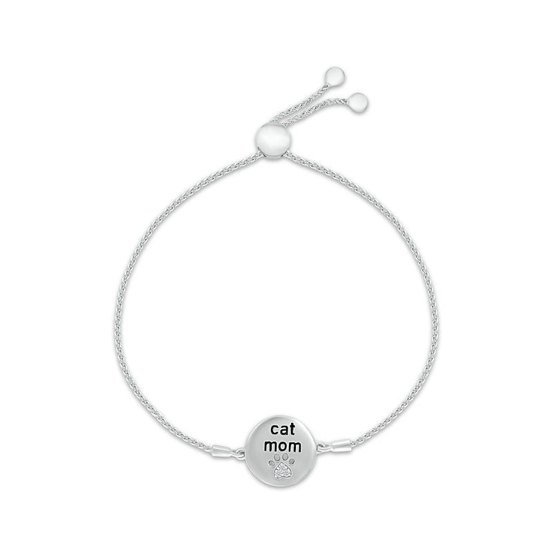 Main Image 1 of Diamond Accent &quot;Cat Mom&quot; Disc Bolo Bracelet Sterling Silver