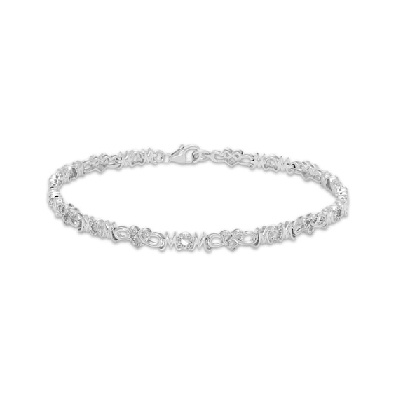Diamond "Mom" Infinity with Hearts Link Bracelet 1/8 ct tw Sterling Silver 7"