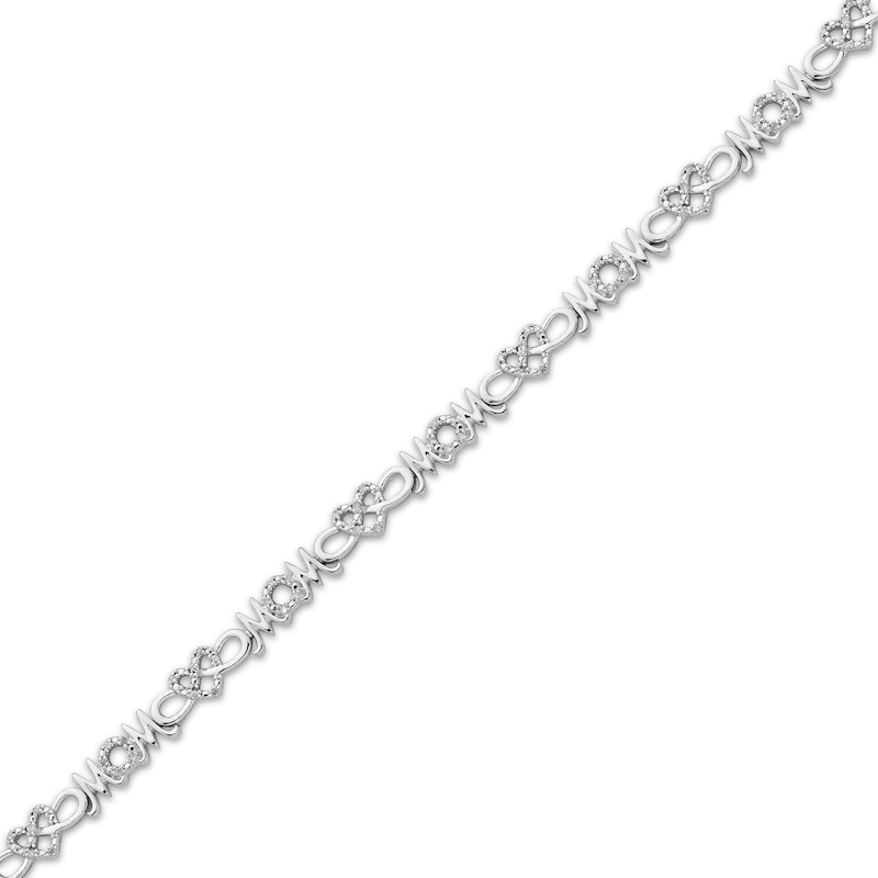 Diamond "Mom" Infinity with Hearts Link Bracelet 1/8 ct tw Sterling Silver 7"