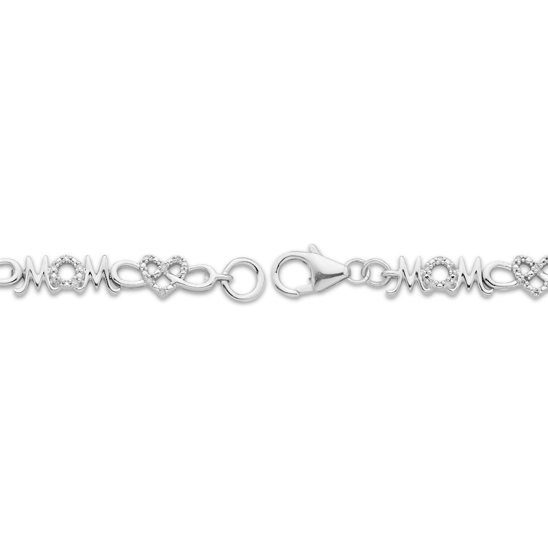 Diamond "Mom" Infinity with Hearts Link Bracelet 1/8 ct tw Sterling Silver 7"