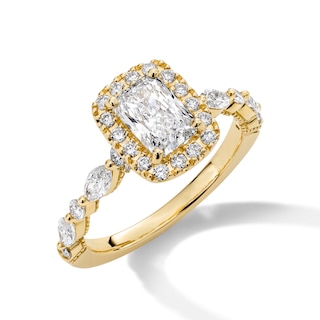 Neil Lane Artistry Radiant-Cut Lab-Grown Diamond Halo Engagement Ring 1-3/4 ct tw 14K Yellow Gold