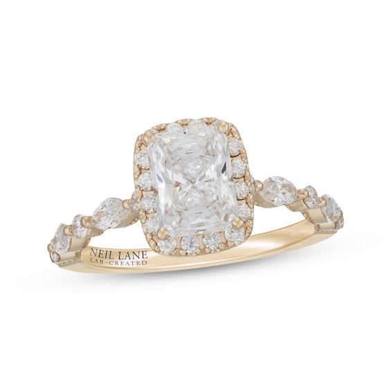 Neil Lane Artistry Radiant-Cut Lab-Grown Diamond Halo Engagement Ring 1-3/4 ct tw 14K Yellow Gold
