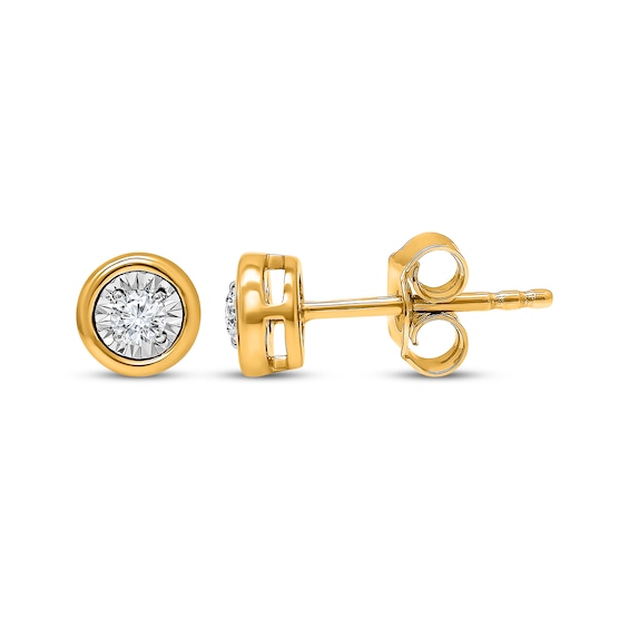 Round-Cut Diamond Bezel-Look Solitaire Stud Earrings 1/10 ct tw 10K Yellow Gold (J/I3)