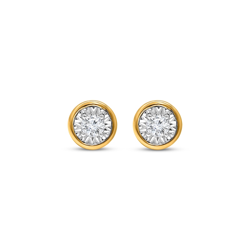 Main Image 2 of Round-Cut Diamond Bezel-Look Solitaire Stud Earrings 1/10 ct tw 10K Yellow Gold (J/I3)