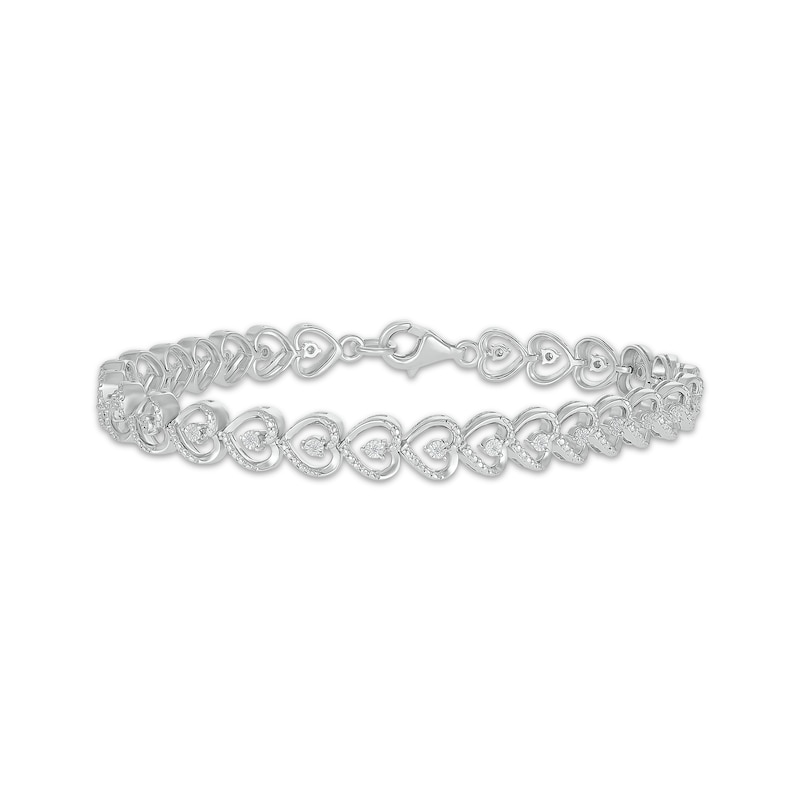 Diamond Sideways Heart Link Bracelet 1/10 ct tw Sterling Silver 7.5"
