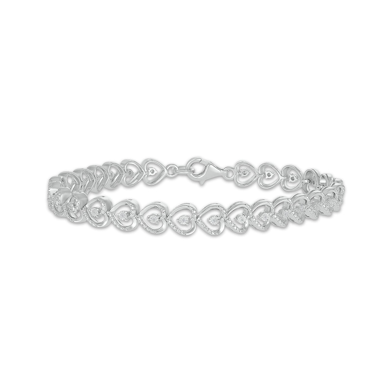Main Image 1 of Diamond Sideways Heart Link Bracelet 1/10 ct tw Sterling Silver 7.5&quot;