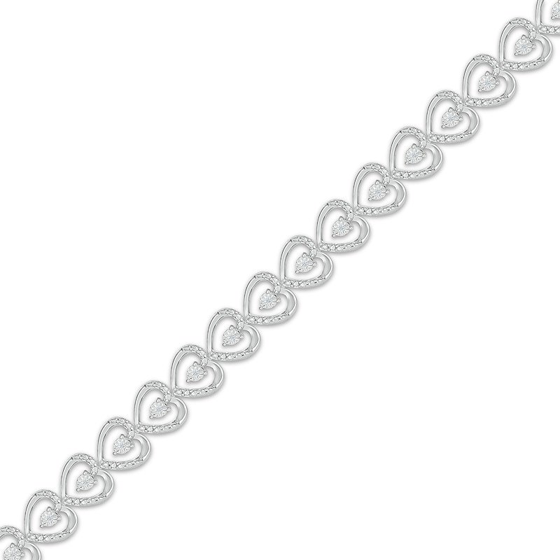 Diamond Sideways Heart Link Bracelet 1/10 ct tw Sterling Silver 7.5"