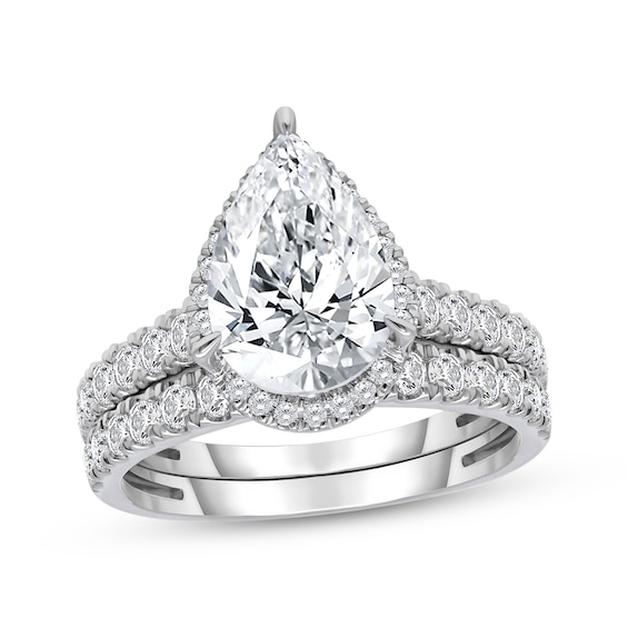 Lab-Grown Diamonds Pear-Shaped Halo Bridal Set 3-1/2 ct tw 14K White Gold