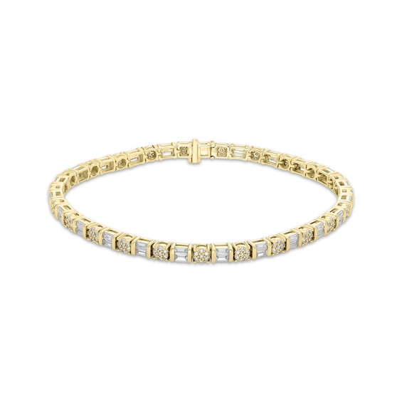 Baguette & Round-Cut Multi-Diamond Bracelet 2 ct tw 10K Yellow Gold 7"