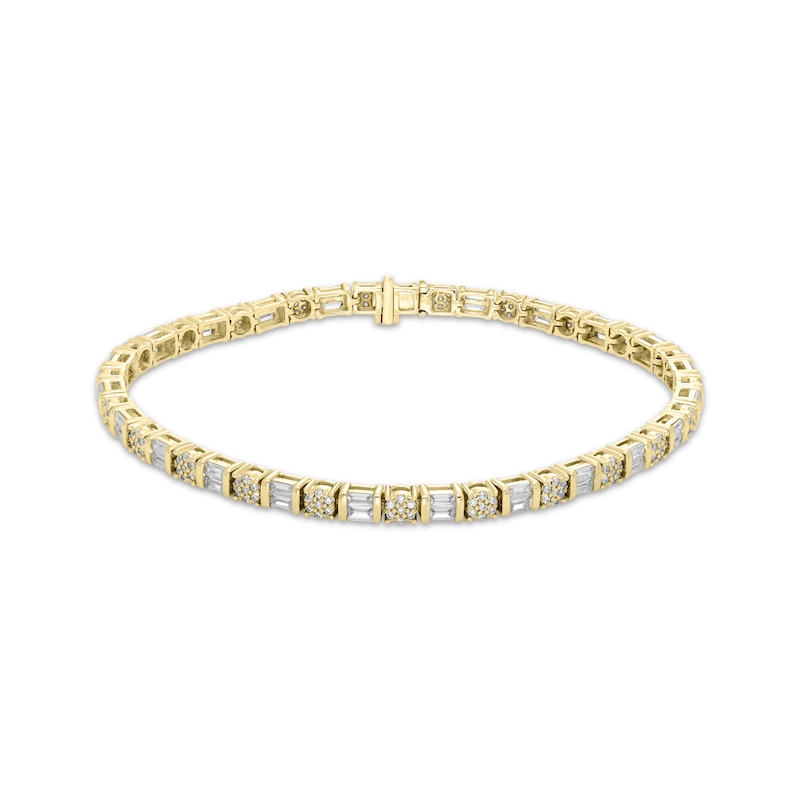 Baguette & Round-Cut Multi-Diamond Bracelet 2 ct tw 10K Yellow Gold 7"