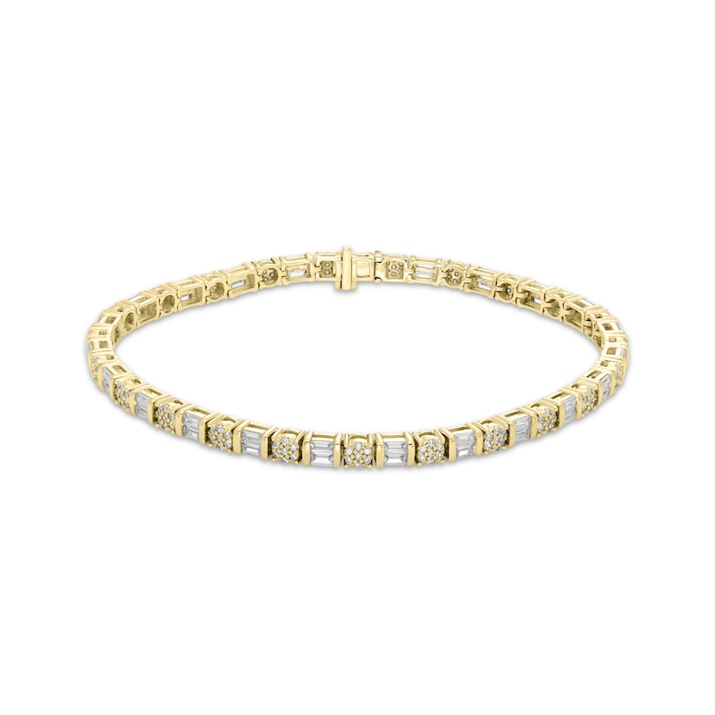 Main Image 1 of Baguette & Round-Cut Multi-Diamond Bracelet 2 ct tw 10K Yellow Gold 7&quot;