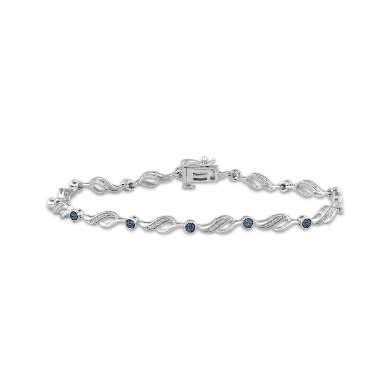Blue & White Diamond Station Link Bracelet 1/4 ct tw Sterling Silver 7.25"