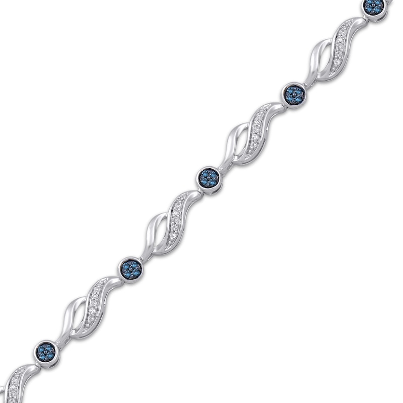 Main Image 2 of Blue & White Diamond Station Link Bracelet 1/4 ct tw Sterling Silver 7.25&quot;