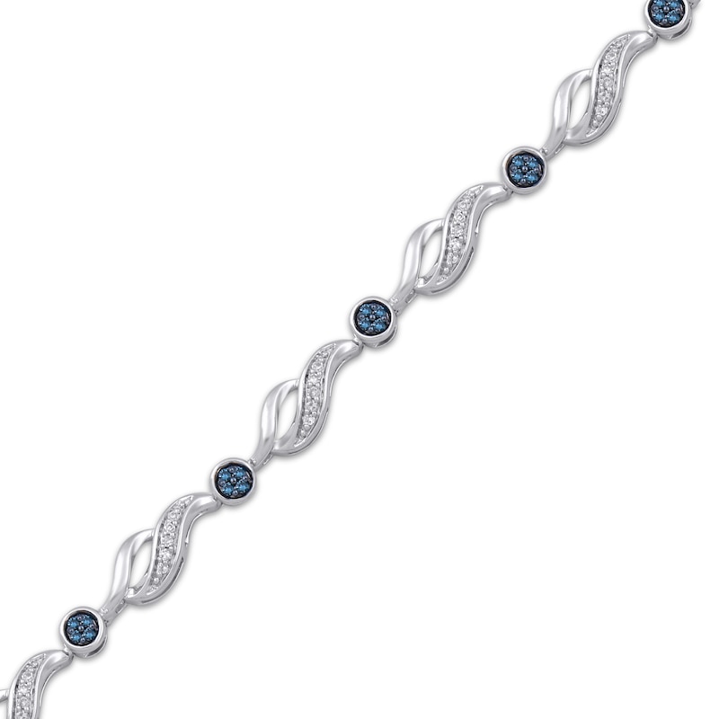 Blue & White Diamond Station Link Bracelet 1/4 ct tw Sterling Silver 7.25"