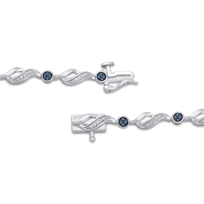 Main Image 3 of Blue & White Diamond Station Link Bracelet 1/4 ct tw Sterling Silver 7.25&quot;