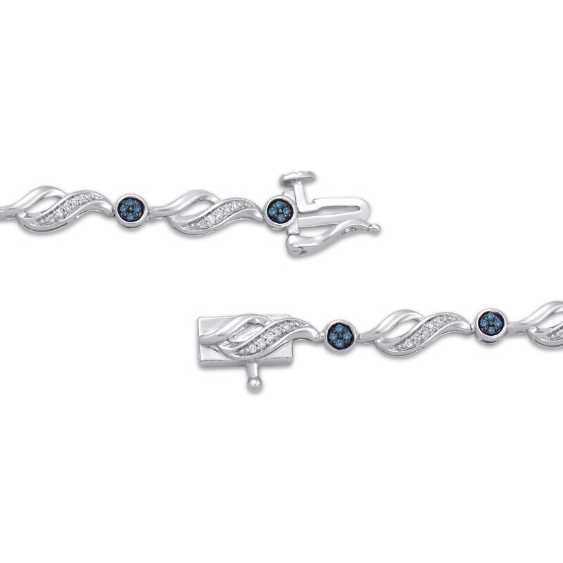 Blue & White Diamond Station Link Bracelet 1/4 ct tw Sterling Silver 7.25"