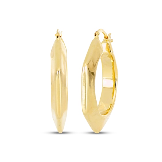 Hollow Hexagon-Shaped Hoop Earrings 14K Yellow Gold