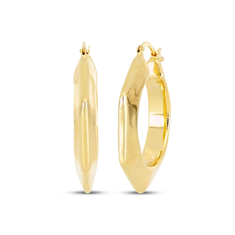 Hollow Hexagon-Shaped Hoop Earrings 14K Yellow Gold