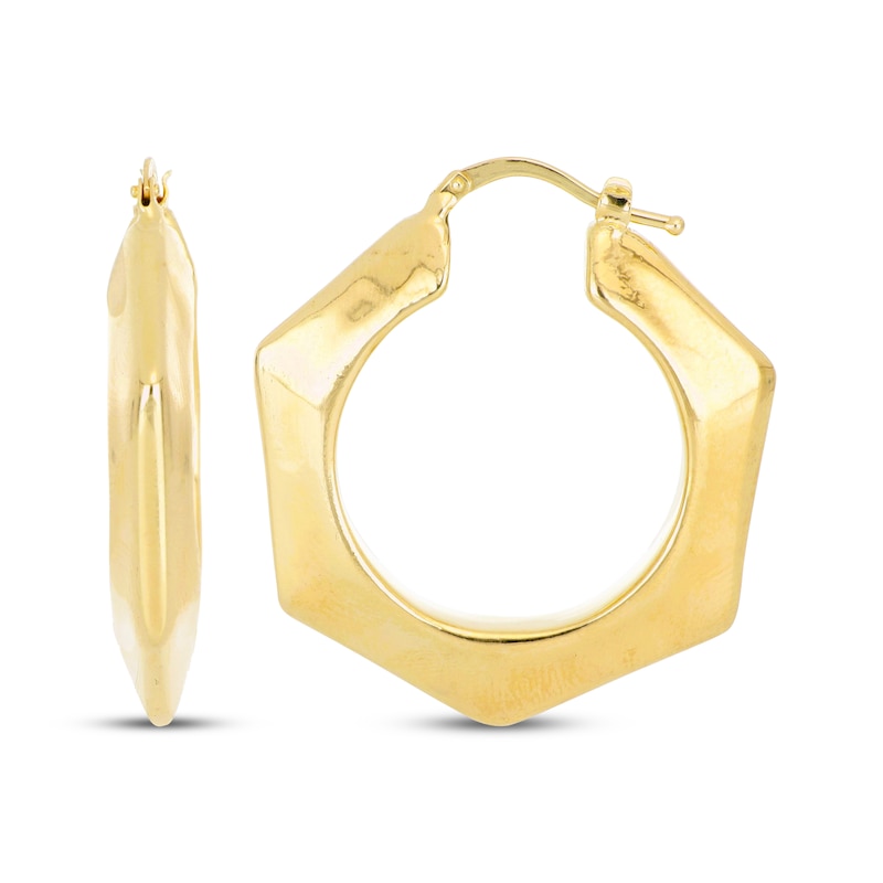Hollow Hexagon-Shaped Hoop Earrings 14K Yellow Gold
