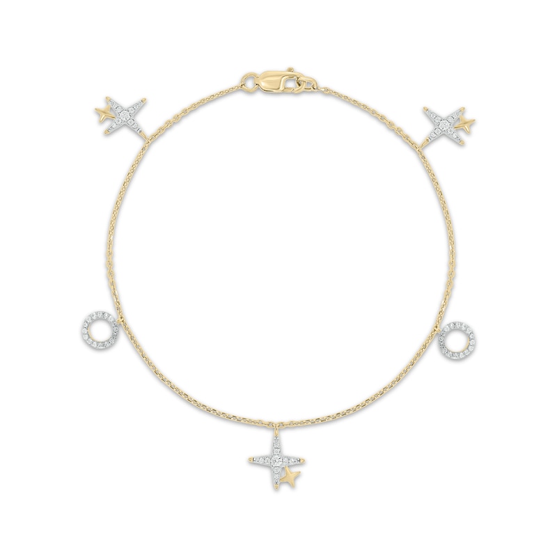 Main Image 1 of Diamond XO Dangle Bracelet 1/4 ct tw 10K Yellow Gold 7&quot;