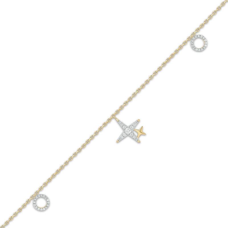 Diamond XO Dangle Bracelet 1/4 ct tw 10K Yellow Gold 7"