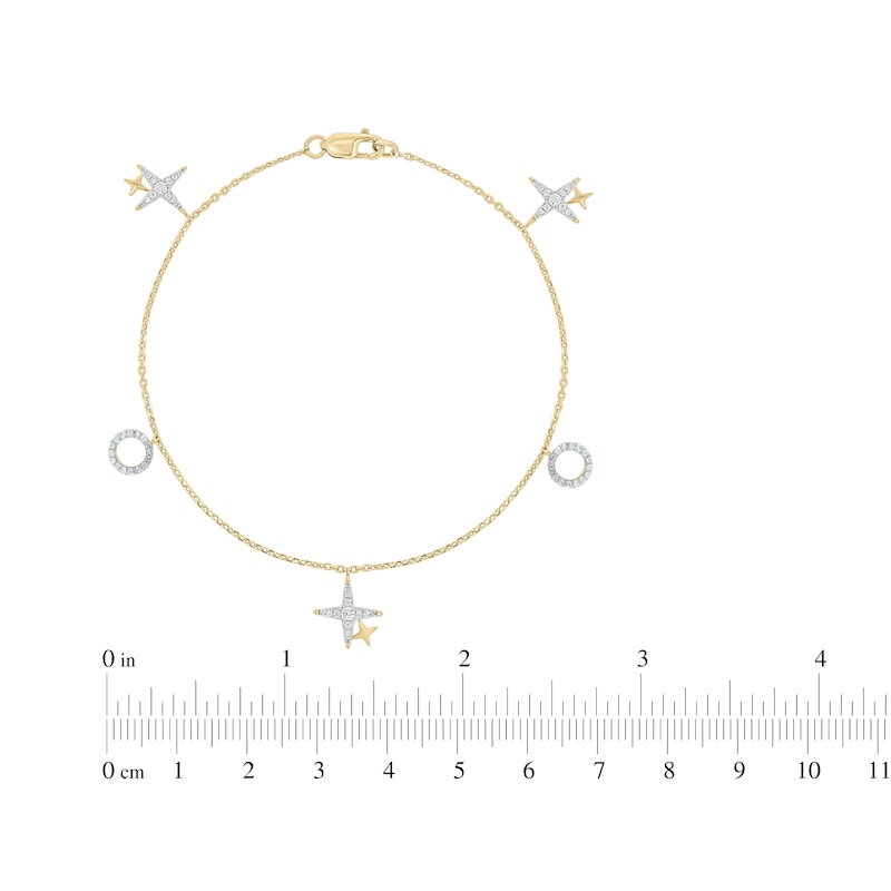 Main Image 4 of Diamond XO Dangle Bracelet 1/4 ct tw 10K Yellow Gold 7&quot;