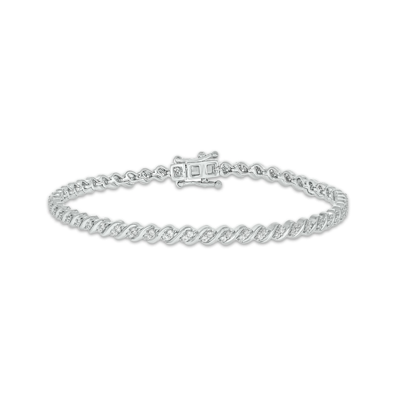 Diamond Stacked S-Link Bracelet 3/4 ct tw Sterling Silver 7"