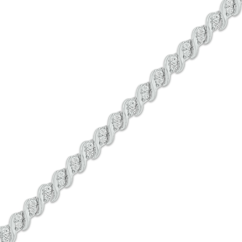 Diamond Stacked S-Link Bracelet 3/4 ct tw Sterling Silver 7"