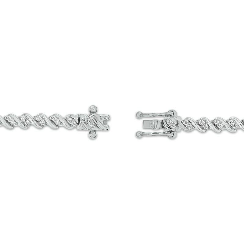 Diamond Stacked S-Link Bracelet 3/4 ct tw Sterling Silver 7"