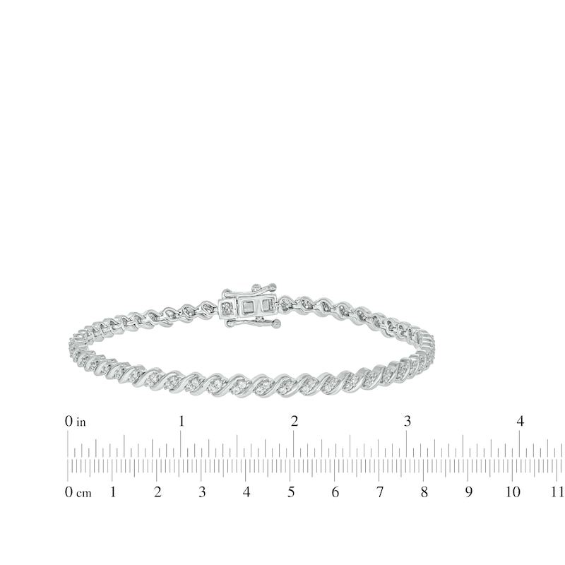 Diamond Stacked S-Link Bracelet 3/4 ct tw Sterling Silver 7"