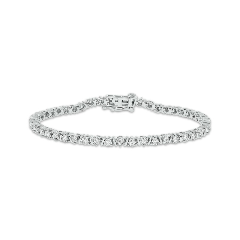 Main Image 1 of Diamond Link & Bar Bracelet 1 ct tw 10K White Gold 7&quot;
