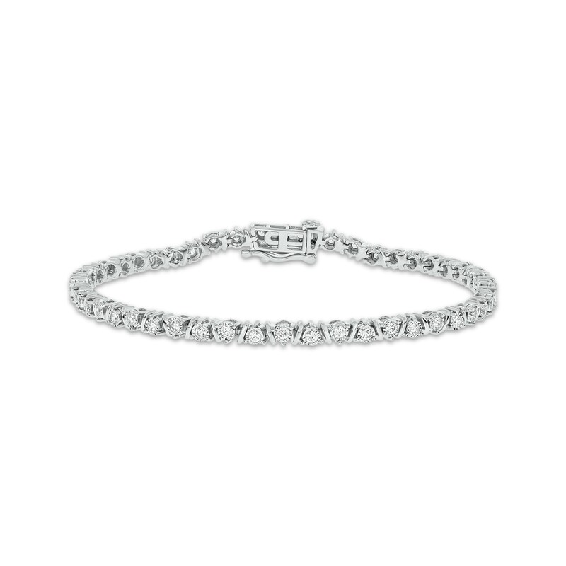 Diamond Link & Bar Bracelet 1 ct tw 10K White Gold 7"