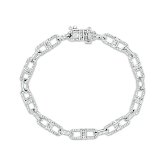 Baguette & Round-Cut Diamond Mariner Chain Bracelet 1 ct tw 10K White Gold 7"