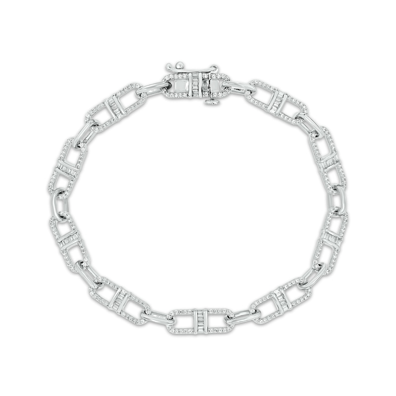 Main Image 1 of Baguette & Round-Cut Diamond Mariner Chain Bracelet 1 ct tw 10K White Gold 7&quot;