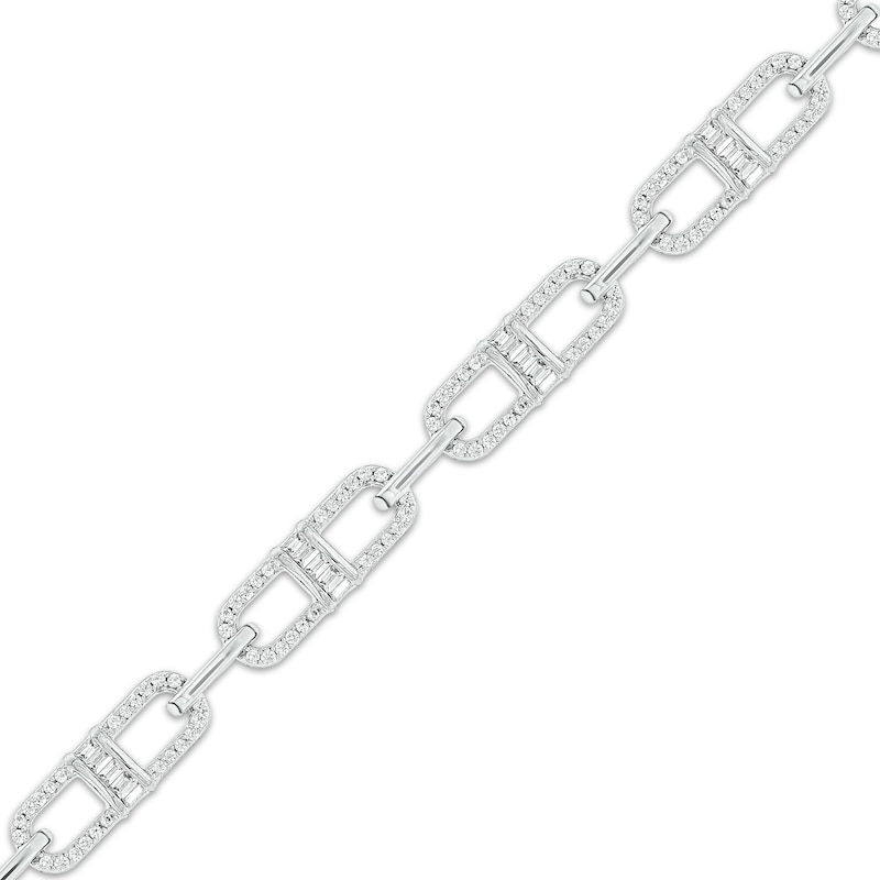 Baguette & Round-Cut Diamond Mariner Chain Bracelet 1 ct tw 10K White Gold 7"