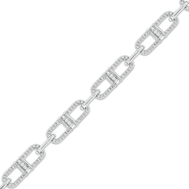 Main Image 2 of Baguette & Round-Cut Diamond Mariner Chain Bracelet 1 ct tw 10K White Gold 7&quot;