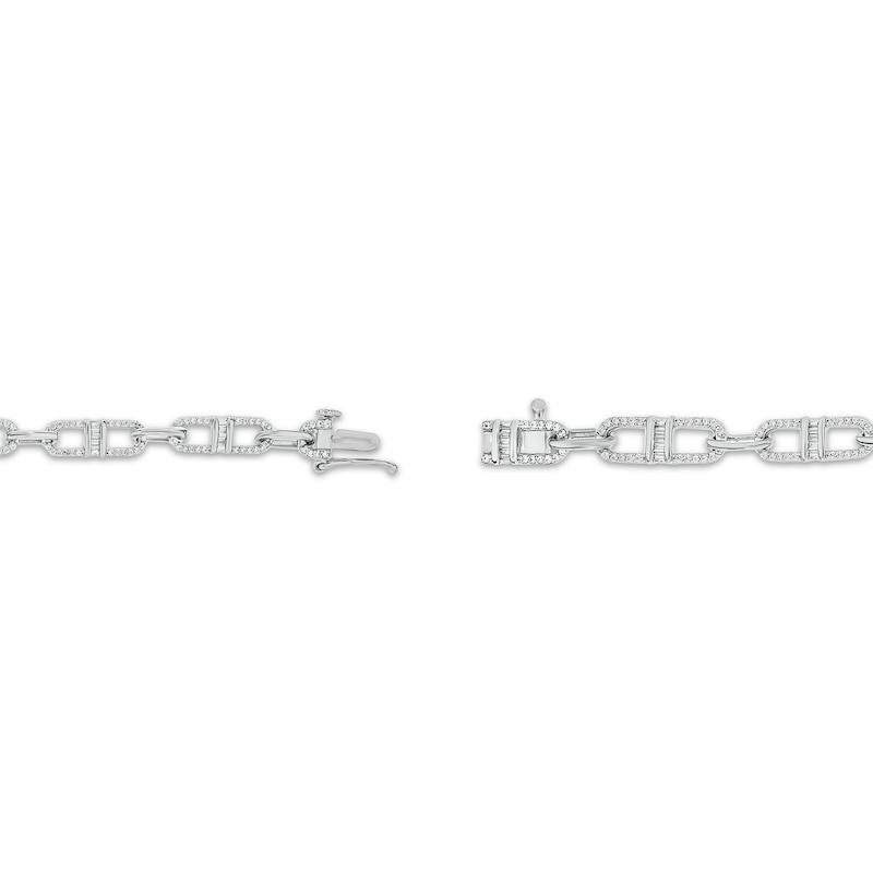 Baguette & Round-Cut Diamond Mariner Chain Bracelet 1 ct tw 10K White Gold 7"