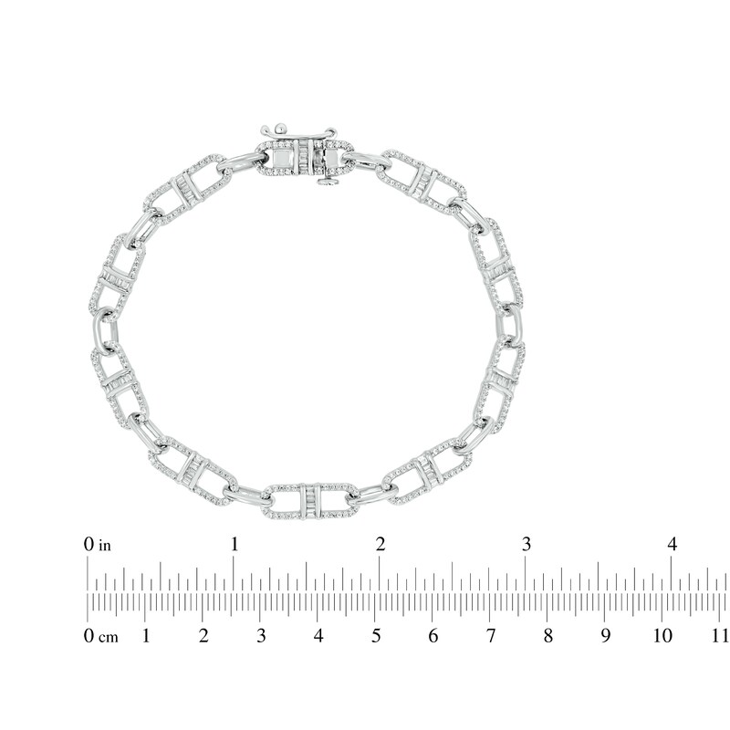 Main Image 4 of Baguette & Round-Cut Diamond Mariner Chain Bracelet 1 ct tw 10K White Gold 7&quot;