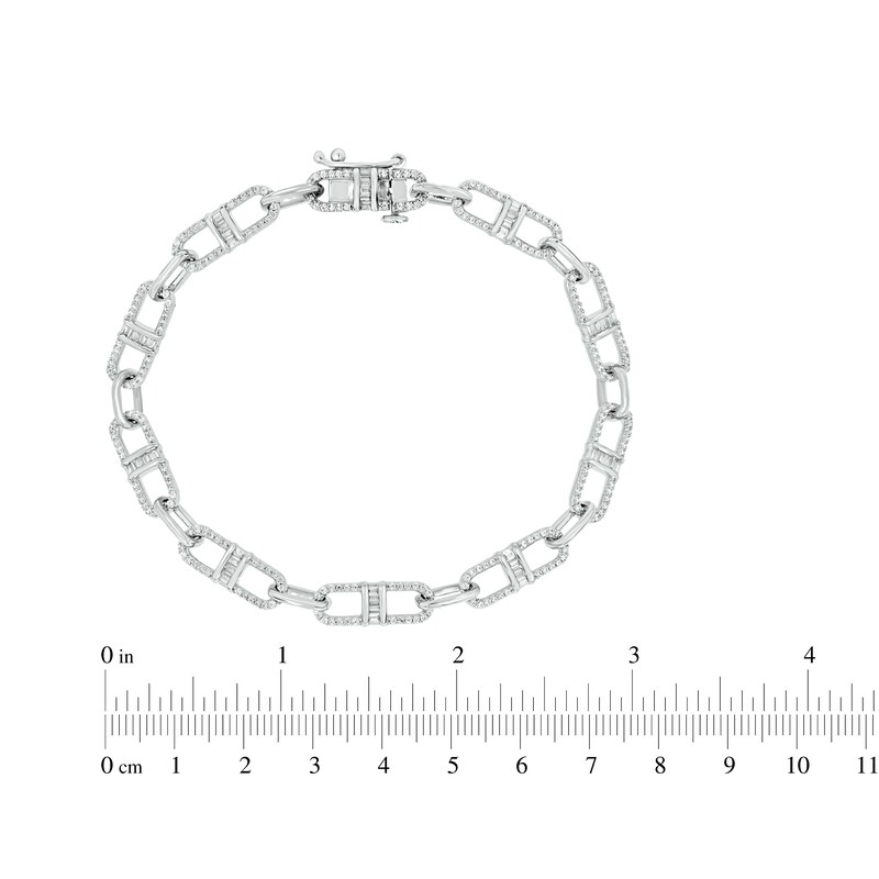 Baguette & Round-Cut Diamond Mariner Chain Bracelet 1 ct tw 10K White Gold 7"