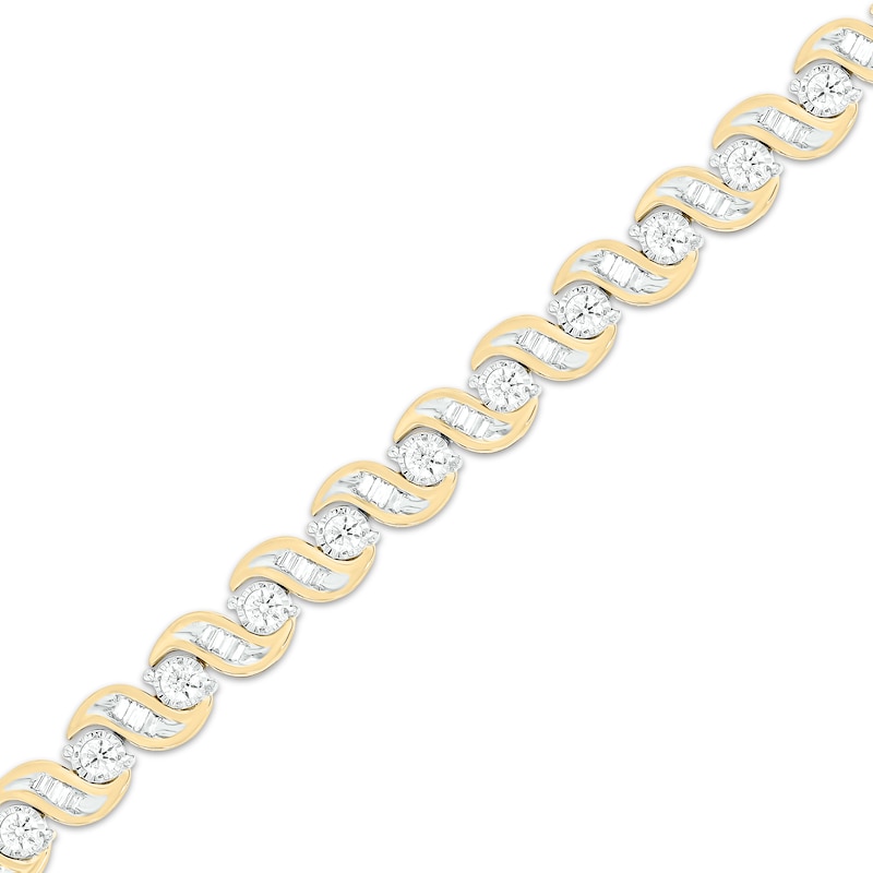 Baguette & Round-Cut Diamond S-Link Bracelet 1-3/4 ct tw 10K Yellow Gold 7"