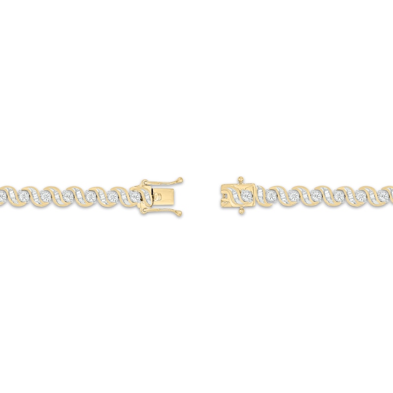 Baguette & Round-Cut Diamond S-Link Bracelet 1-3/4 ct tw 10K Yellow Gold 7"
