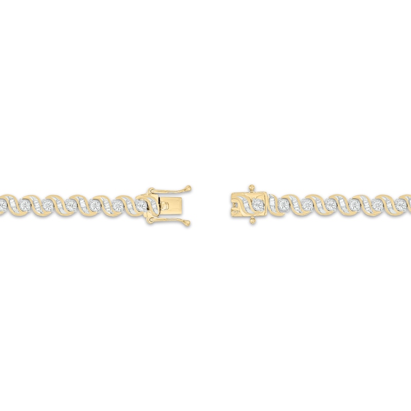 Main Image 3 of Baguette & Round-Cut Diamond S-Link Bracelet 1-3/4 ct tw 10K Yellow Gold 7&quot;