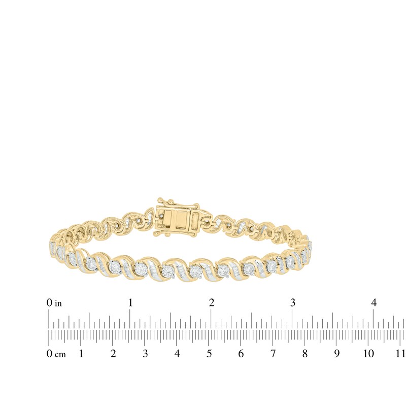 Baguette & Round-Cut Diamond S-Link Bracelet 1-3/4 ct tw 10K Yellow Gold 7"