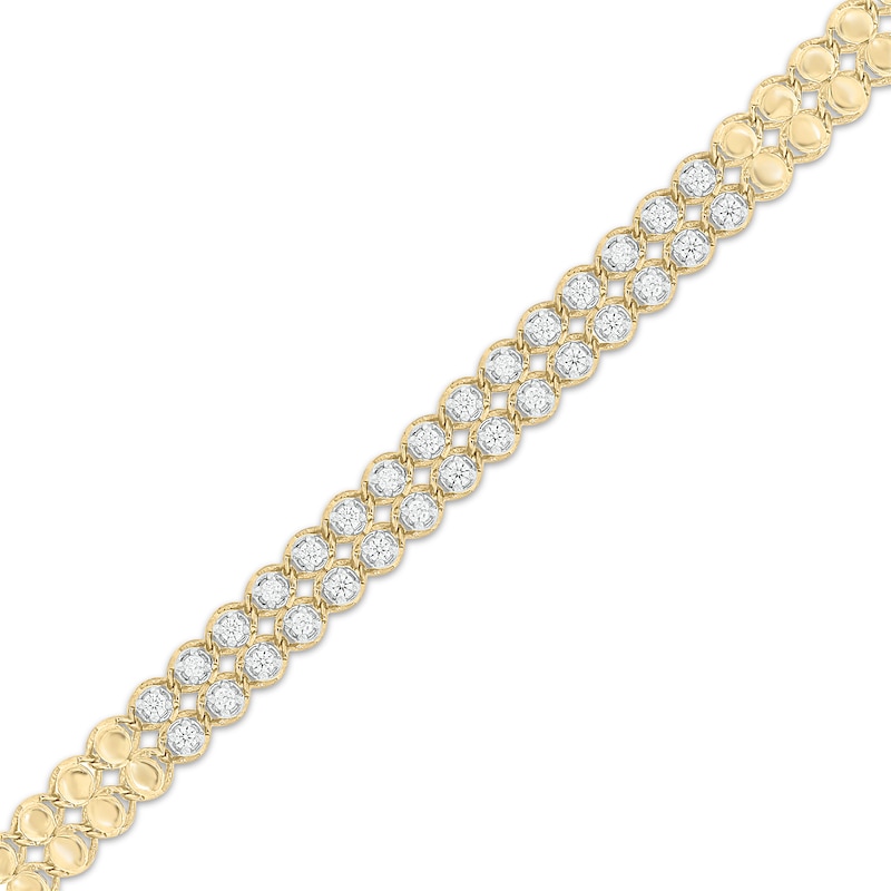 Main Image 2 of Diamond Two-Row Vintage-Style Bracelet 1/3 ct tw 10K Yellow Gold 7&quot;