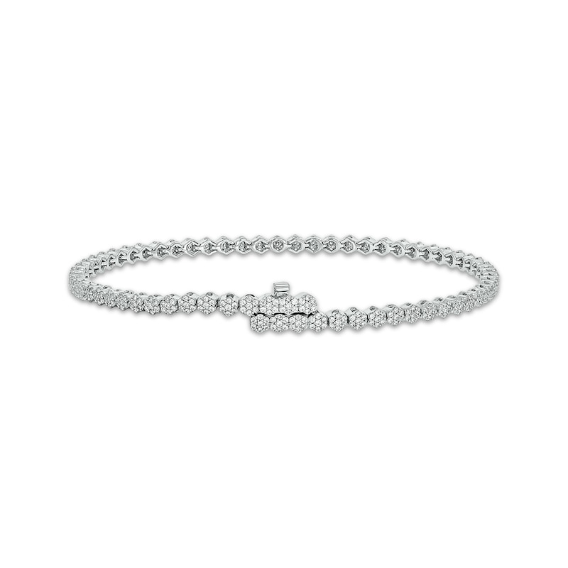 Multi-Diamond Flower Link Bracelet with Magnetic Clasp 1-1/2 ct tw 10K White Gold 7"