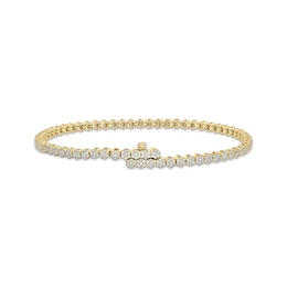 Multi-Diamond Flower Link Bracelet with Magnetic Clasp 1-1/2 ct tw 10K Yellow Gold 7"