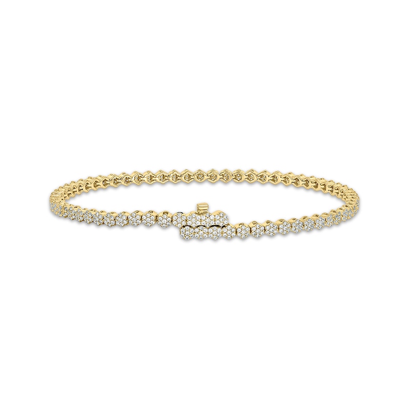 Main Image 1 of Multi-Diamond Flower Link Bracelet with Magnetic Clasp 1-1/2 ct tw 10K Yellow Gold 7&quot;