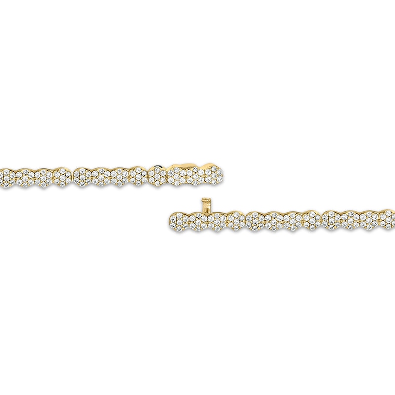 Main Image 3 of Multi-Diamond Flower Link Bracelet with Magnetic Clasp 1-1/2 ct tw 10K Yellow Gold 7&quot;