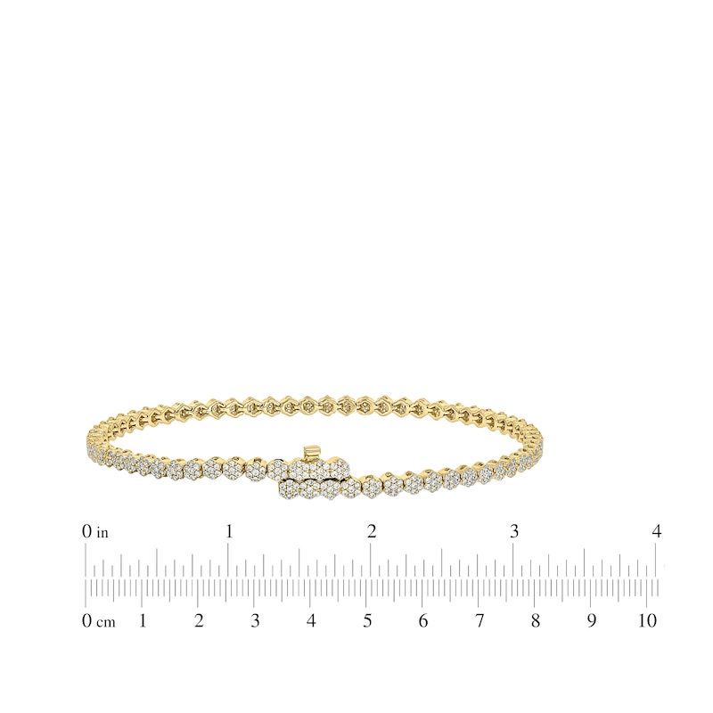 Multi-Diamond Flower Link Bracelet with Magnetic Clasp 1-1/2 ct tw 10K Yellow Gold 7"